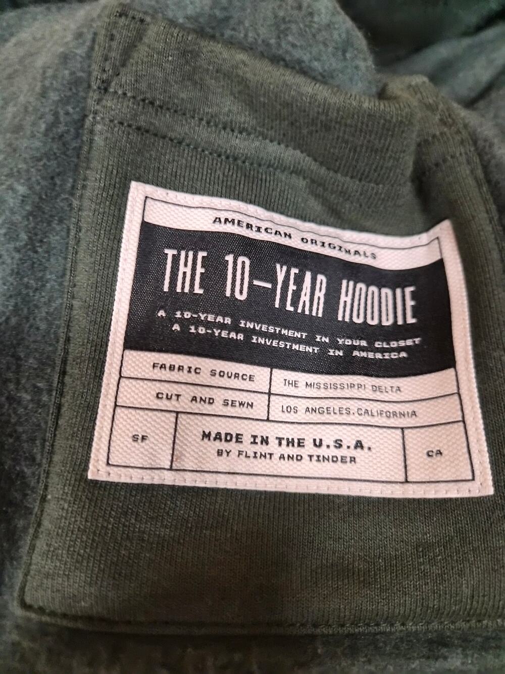 Flint and Tinder 10-year Hoodie Men's 4XL-T Green Full Zip Made in the USA (1373